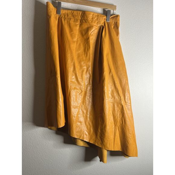 Proenza Schouler Asymmetrical Leather Lambskin Wool Trim Skirt Women’s Orange 10 - Picture 3 of 10